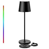 Keepoo Tischlampe Kabellos Dimmbare LED Akku Tischleuchte, Wiederaufladbar Warme Lichtfarbe 3000K+RGB Aluminium Outdoor Tischlampe wasserdicht für Restaurant,Schlafzimmer,Bar,IP54