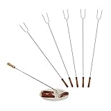 Relaxdays Grillspieße, 6er Set, Holzgriff, Sicherer Abstand, Lagerfeuer, Universal, 80 cm lang, Edelstahl, Silber/Natur