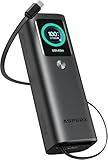 AsperX Power Bank 20000mAh, Insgesamt 165W, 2X 100W USB-C Ports Schnellladung,Alulegierung Laptop Powerbank,Eingebaute 60cm Einziehbare Kabel,TFT-Display,Akkupack fur iPhone 17/16/15,MacBook,Samsung