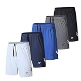Fovdtaa 5er-Pack Herren Sport Shorts Mit Taschen und Elastischem Bund, Schnell Trocknende Workout Laufhose, Schwarz, Grau, Blau, Marineblau, Weiß, XL