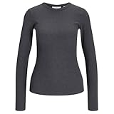 JACK&JONES Damen JXFREYA STR LS RIB Tee JRS NOOS Langarmshirt, Dark Grey Melange, Medium