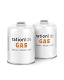 ration1 Gaskartuschen Schraubventil 2x 450 g, Campingkocher Gaskartusche, EN 417 Schraubkartusche, Ventilkartusche Schraubverschluss, Butangas Propan Gas Kartusche Gaskocher, Camping, Outdoor Survival
