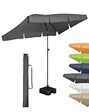 FARE Sonnenschirm Größe L rechteckig - 200 cm Durchmesser - UV-Schutz 50+ für Balkon Garten Terrasse Sommer - Titan-Finish Knickvorrichtung Drehfeststeller inkl. Tragetasche (grau)