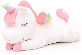 SNOWOLF Einhorn Stofftier Spielzeug Liegen Niedliches weiches Einhorn Plüsch Umarmungskissen mit Regenbogenflügeln Kawaii Spielzeug für Kinder Mädchen (weiß, 30 cm)