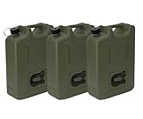 hünersdorff 802011 3er Set Kraftstoff-Kanister PROFI 20l für Benzin, Diesel und andere Gefahrgüter, Made in Germany, TÜV-geprüfte Produktion, oliv