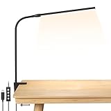Lepro LED Schreibtischlampe Klemmbar, Tischlampe Architektenlampe mit Schwenkarm, Augenschutz Klemmleuchte USB, 3 Farben & 10 Helligkeitsstufen Dimmbar Tischleuchte für Büro, Schwarz