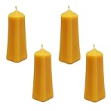 Handgegossene Bienenwachskerze 6-kant - Duftende glatte Stumpenkerze handgefertigt - 100% reines Bienenwachs - 55 x 105 mm - Honigkerze - Goldgelb - Weihnachten - Advent - Hexagon - Modern - 4er Set