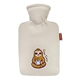 Hugo Frosch Wärmflasche Klassik 1,8l – Made in Germany – mit weichem Fleecebezug Faultier 'slowtime' Grau-braun – große, auslaufsichere & geruchsneutrale Bettflasche – mit waschbarem Bezug