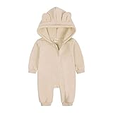 Alunsito Neugeborenes Baby Mädchen Herbst Kleidung Hoodie Reißverschluss Langarm Strampler Bär Ohr Overall Body Outfits Beige 66 3-6 Monate