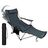 SOPPY Campingstuhl Klappstuhl, 2 IN 1 Faltbar Liegestuhl Verstellbar Campingstuhl mit Abnehmbarer Fußstütze Seitenbecherhalter, Leichter Tragbarer Liegestuhl für Outdoor Camping Strand Picknick - Grau