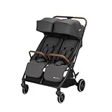 Bebeconfort Mane, Duo Geschwisterwagen, 0+ bis 22 kg, Automatisches Klappsystem, Liegeposition, Drehbare Sicherheitsbügel, 5-Punkt-Gurt, Mesh-Fenster, Regenverdeck, Tasche (8 kg), Mineral Graphite