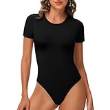 TNNZEET Body Damen Tshirt Elegant Bodysuit Kurzarm Sexy Für Sommer Outfit(Schwarz,M)