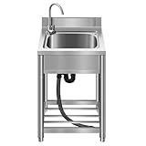 JYHHGDS Küchenspüle aus Edelstahl, freistehende Spülen mit Spritzschutz, bodenmontiertes Wischbecken mit Wasserhahn, gewerbliche Mehrzweckspüle