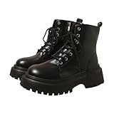 Stiefeletten Damen Leder Springerstiefel Damen Plateau Motorradstiefel Lug Sohle Innenreißverschluss Damenstiefel Schnürstiefel Stilvoll klassisch Kurzstiefel Lederstifel mit klobigem Absatz