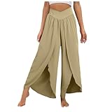 Pamqsen Haremshose Mädchen Lang Sommerhose Weites Bein Rüschen Hosenrock High Waisted Sommerhosen Elastischer Bund Rock Hose Elegant Strandmode Freizeithose Bequeme Leicht Luftige Yogahose