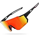 suoso Sportbrille-Sonnenbrille Herren-Damen-Fahrradbrille-Sunglasses men-Polarisiert-UV400-Damen-Ski Sonnenbrille-Schnelle Brille Rave-Radfahren-Fahrrad-Angeln-Rennrad brille 1-Schwarz rot