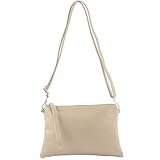 modamoda de - T186 - ital. Clutch Umhängetasche Leder Medium, Farbe:Graubeige