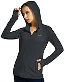 WILLIT Damen Laufjacke Sportjacke Langarm Sonnenschutz Hoodie UV Shirts Laufshirt UPF 50 Leichte Jacke Yoga Fitness Sport Wandern mit Taschen Schwarz L