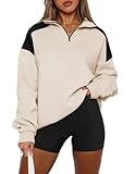YUTILA Damen Sweatshirt Troyerkragen Langarm Oversized Pullover Sportlicher Relax Oberteile