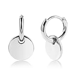 Silber 925 Hängende Ohrringe für Damen, Kleine Hängende Ohrringe Hypoallergene Creolen Ohrring mit Runde Anhänger Geometrische Tropfenohrringe Lange Hängeohrringe für Damen Mädchen