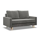 Mebligo - Sofa mit Schlaffunktion und Bettkasten Blank, 2 Sitzer Sofa 152 cm Breit, Schlafsofa, Ausziehbares Couch auf Holzfüßen, Sofa Wohnzimmer, Schlafcouch - Sofa Hellgrau