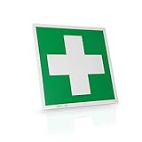 Betriebsausstattung24 Erste Hilfe & Verbandskasten Schild - Hart-PVC Folie langnachleuchtend & selbstklebend - 15,0 x 15,0 cm - DIN 4844-2 D-E003 - L4Norm BGV A8 E03