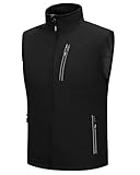 Outdoor Ventures Softshell Weste Herren Outdoor Fahrradweste Wasserdicht Winddichte Ärmellose Jacke Full Zip Atmungsaktive Laufweste Schwarz L