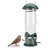 WILDLIFE FRIEND 20 cm Vogelfutterspender - Körnerfutterstation aus Kunststoff mit Zwei Anflugplätzen - Futtersäule zum Aufhängen für Wildvögel - Futterhaus für Ganzjährige Verwendung - Grün