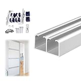 schiebetürbeschlag LeichtgäNgige Doppelschiene füR TüRen mit BeschläGen, Robuste SchiebetüRschiene füR HolztüRen, GeräUschloses Rollenset füR SchranktüRen(Silver,350cm/137.8in)