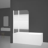 MARWELL Badewannenaufsatz White Lines 100x140 cm – 2-teilige faltbare Duschwand in matt weiß – Duschabtrennung aus 4 mm Einscheibensicherheitsglas für Badewanne