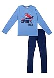 Marvel Spider-Man Schlafanzug für Jungen Kinder Pyjama Set Langarm Oberteil mit Hose Blau/Schwarz (DE/NL/SE/PL, Numerisch, 122, 128, Regular, Blau)