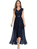 Dressystar Damen Elegant Abendkleider Hochzeit Party V-Ausschnitt Cocktailkleid Maxi Lang Brautjunferkleid Marineblau L