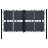 Festnight gartentor Metall Doppeltor Gartentor Doppelflügeltore Metall Gartentür Zauntor Gartenpforte Hoftor Gartenzaun Tor Flügeltor Abschließbar Anthrazit 300 x 175 cm