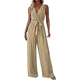 Damen-Jumpsuits, Strampler und Overall, modisch, Sommer, einfarbig, ärmellos, Strapsanzug, atmungsaktiv, Strampler, U-566 Khaki, XL