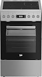 Beko FSM57320DXT Freistehender Herd, Multifunktionsofen mit Glaskeramik-Kochfeld, 60 l Garraum-Volumen, 4 Kochzonen, 8 Heizarten, Versenkbare Knebel, Multifunktionsdisplay, Edelstahl