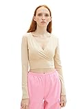 TOM TAILOR Denim Damen 1036542 Langarmshirt in Wickel-Optik, 31700-Dusty Sand Beige, M