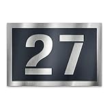 Metzler Hausnummernschild Edelstahl, individuelle Hausnummer in Anthrazit (RAL 7016), Straßenschild mit Hausnummer, kratzfest, robust, gebürstet, 3D-Effekt, Made in Germany, Größe 25 x 17,5 cm