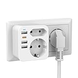 Doppelstecker für USB Steckdose, Mehrfachsteckdose mit 1 Typ-C (PD 20W) und 3 USB, Kompatibel mit Phone, Steckdose mit 4 USB Netzstecker