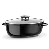 GSW 410588 Gourmet Ceramica Induktion Bräter XXL oval mit Aroma-Glasdeckel 10 L, Aluguss, schwarz gesprenkelt, 42 cm 4 Einheiten