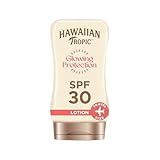 Hawaiian Tropic Glowing Protection Sunscreen, wasserfeste Sonnencreme mit LSF 30 UVA- + UVB-Schutz, tropischer Duft, mit Sheabutter, 100 ml (Reisegröße)
