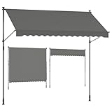 SONGMICS Klemmmarkise, Balkonmarkise, höhenverstellbar, mit Handkurbel, Sonnenschutz, für Balkon, Terrasse, Garten, 300 x 120 cm, anthrazit GSA302G02