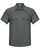 Outdoor Ventures Herren Hemd Kurzarm UV Schutz Freizeithemd Wasserdicht Schnelltrocknendes Funktionshemd zum Wandern, Angeln, Reise,Safari Grün-Grau XL