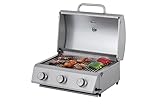 Tarrington House 3-Brenner Tisch-Gasgrill Cathan, Edelstahl, 62 x 47 x 35 cm, 6.6 kW, mit Grilllrost, Deckel mit Thermometer, silber