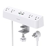 HANYCONY Steckdosenleiste mit PD30W USB-C, 1,5 m Verlängerungskabel, Tischkantenmontage, Ladestation, Überspannungsschutz mit 4 Ausgängen, 4 USB-Anschlüssen (2 USB-C), Heimbüro-Zubehör, Weiß