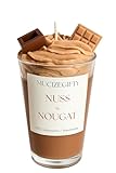 MucizeGifty Duftkerze „Nuss & Nougat“ – Handmade Sojawachs Kerze mit Schoko-Topping | Nuss-Nougat-Duftkerze im Glas | Geschenk für Frauen, Winter & Geburtstag