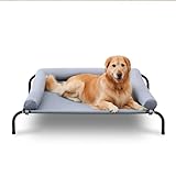 TJSOULER Outdoor-Hundebett mit abnehmbarem Bloster, kühlendes erhöhtes Hundebett für mittelgroße Hunde, atmungsaktives, waschbares Netzgewebe, Hundebett für Haus und Garten L Grau