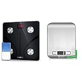RENPHO Körperfettwaage Digital Personenwaagen Bluetooth Körperanalysewaage mit App Smart Waage Schwarz & ETEKCITY Küchenwaage, Küchenwaage digital 5KG mit großem LCD-Display, Silber