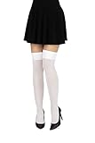 looksy Weiß Overknee-Socken für Damen kniehoch lang einfarbig für Mädchen Schule Cosplay Uniform Strümpfe 60 den, Bianco