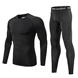 Gavena Thermo-Unterwäsche-Set für Herren, für Erwachsene, Fußball-Skins, langärmelig, lange Unterhose, Sport-Kompression, Baselayer-Sets für Erwachsene, Schwarz , 3XL