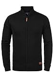 Blend BHNorman Herren Strickjacke Cardigan Feinstrick Pullover mit Stehkragen Reißverschluss Rippbündchen Baumwollmischung Regular fit, Größe:L, Farbe:Black (70155)